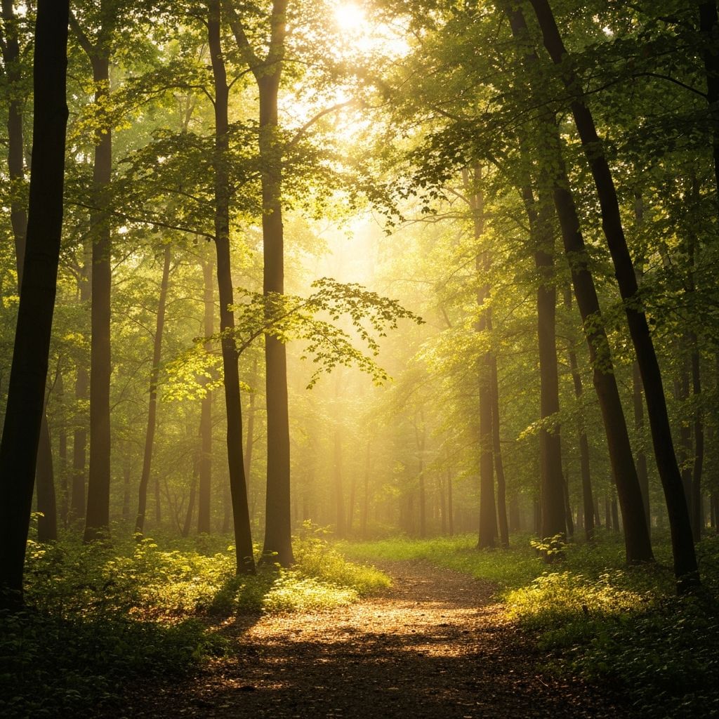 Peaceful forest with sunlight
